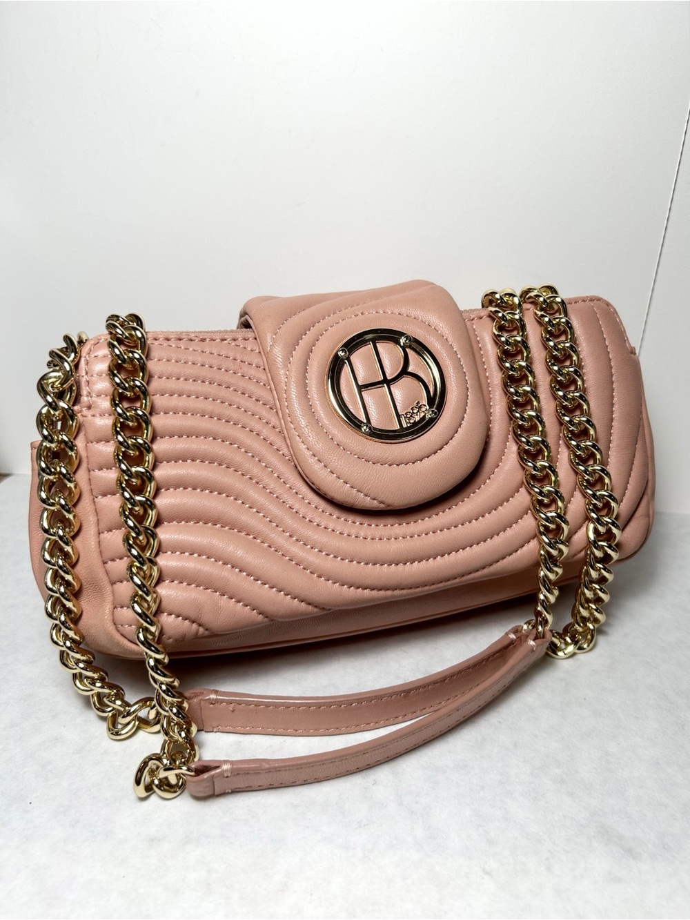 Authentic Henri Bendel "No. 7"Quilted Lambskin Pastel Pink Leather Shoulder Bag